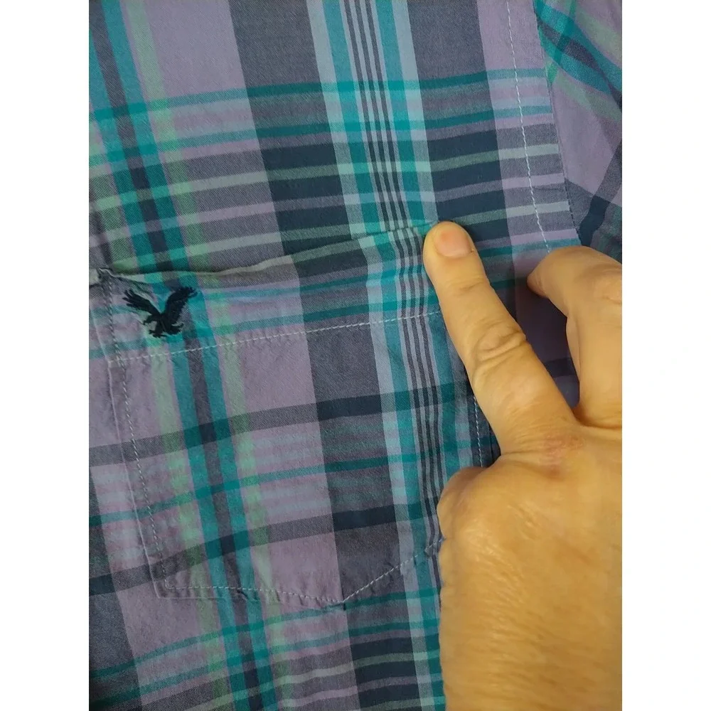 American Eagle Outfitters‎ Button Down Shirt Mens M Purple Plaid Athletic Fit...